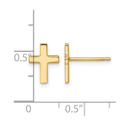 14K Yellow Gold Polished Cross Post Earrings