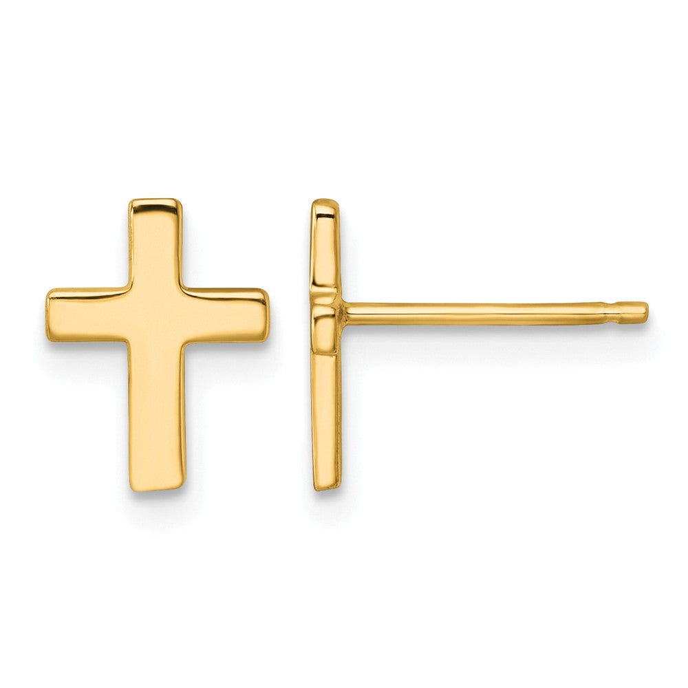 14K Yellow Gold Polished Cross Post Earrings
