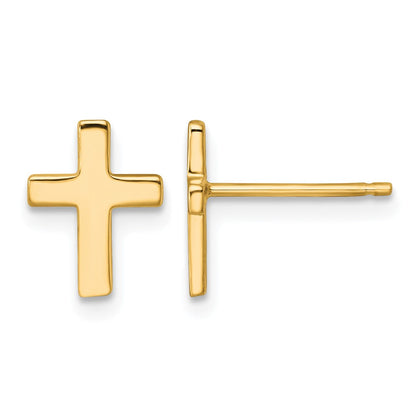 14K Yellow Gold Polished Cross Post Earrings