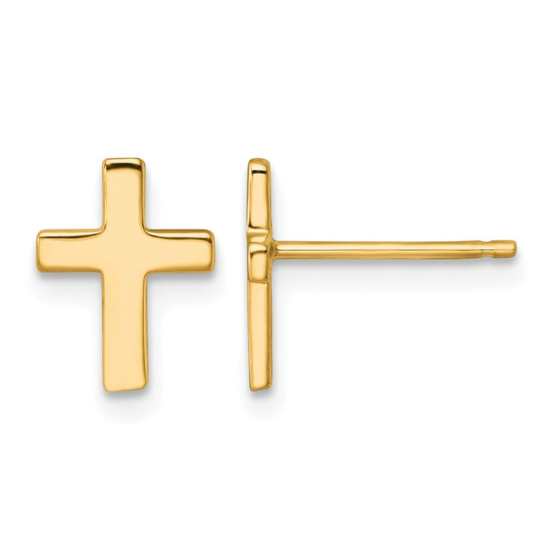 14K Yellow Gold Polished Cross Post Earrings