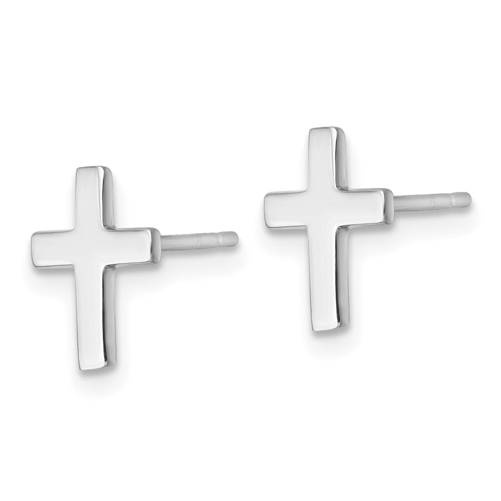14K White Gold White Polished Cross Post Earrings