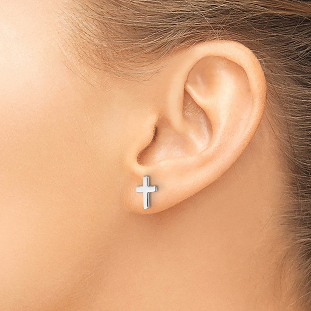 14K White Gold White Polished Cross Post Earrings