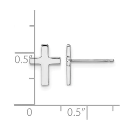 14K White Gold White Polished Cross Post Earrings