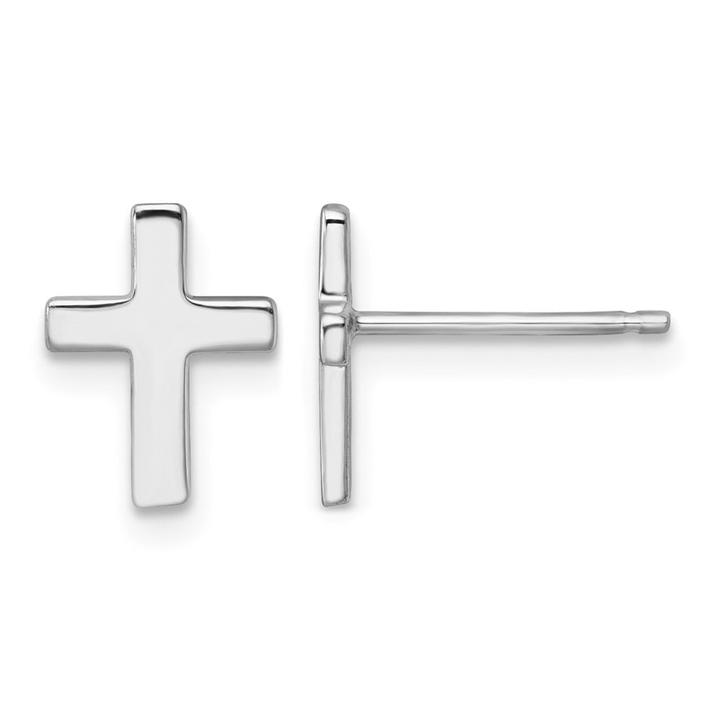14K White Gold White Polished Cross Post Earrings