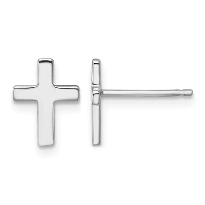14K White Gold White Polished Cross Post Earrings