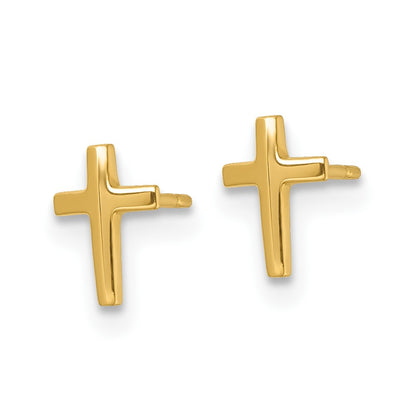 14K Yellow Gold Polished Latin Cross Post Earrings