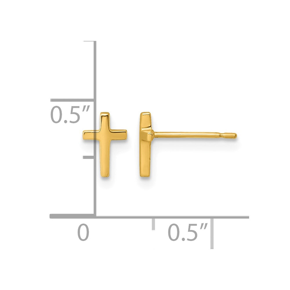 14K Yellow Gold Polished Latin Cross Post Earrings