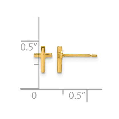 14K Yellow Gold Polished Latin Cross Post Earrings