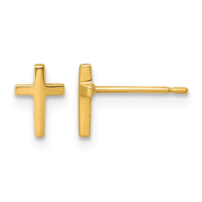 14K Yellow Gold Polished Latin Cross Post Earrings