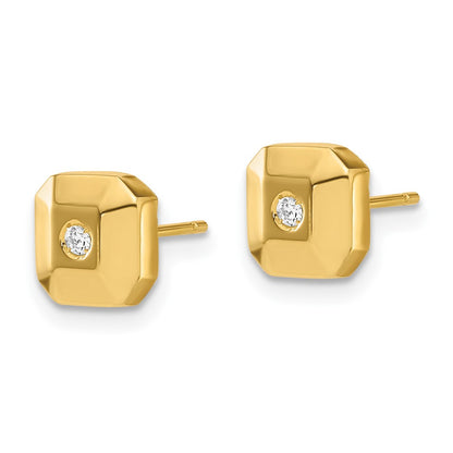 14K Yellow Gold Polished Faceted Square with CZ Post Earrings