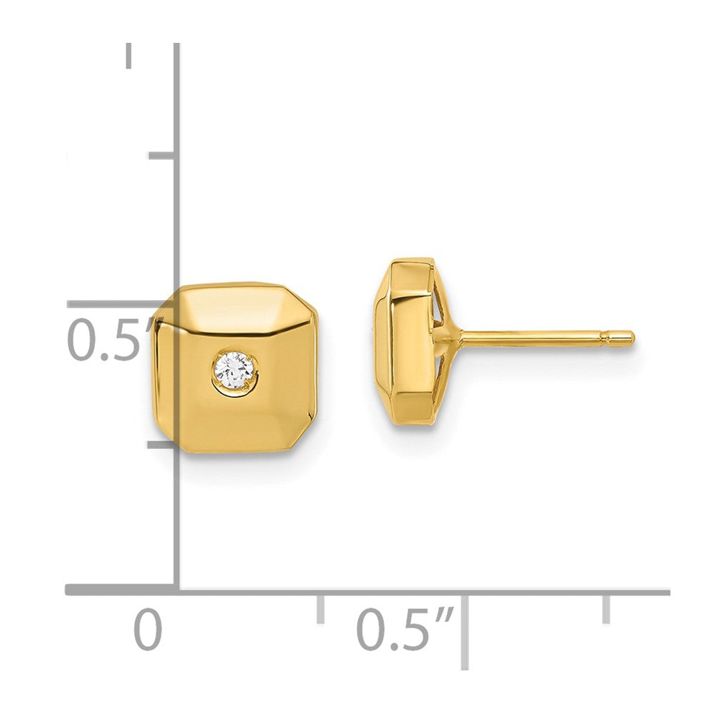14K Yellow Gold Polished Faceted Square with CZ Post Earrings