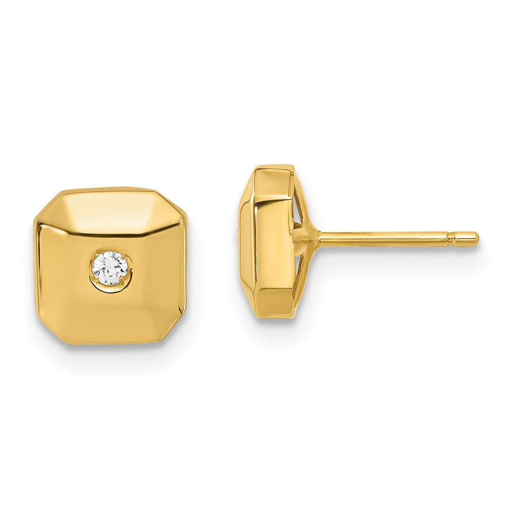 14K Yellow Gold Polished Faceted Square with CZ Post Earrings