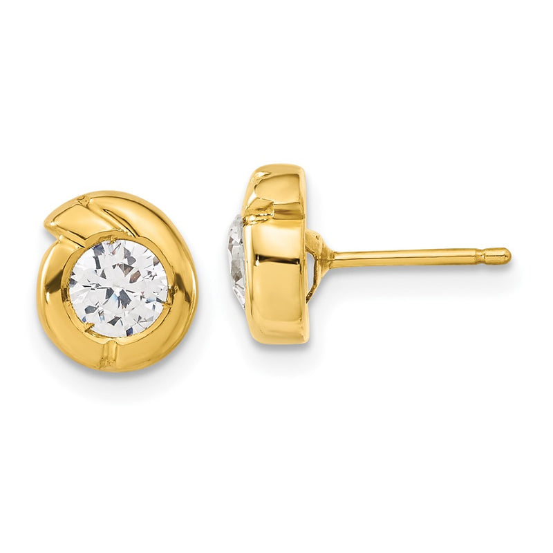 14K Yellow Gold Polished Fancy CZ Post Earrings