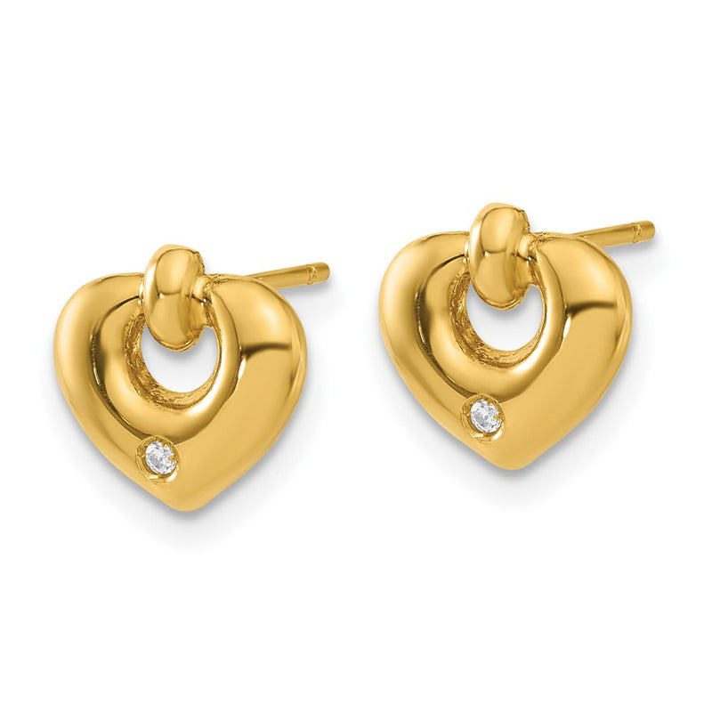 14K Yellow Gold Polished Heart with CZ Post Earrings