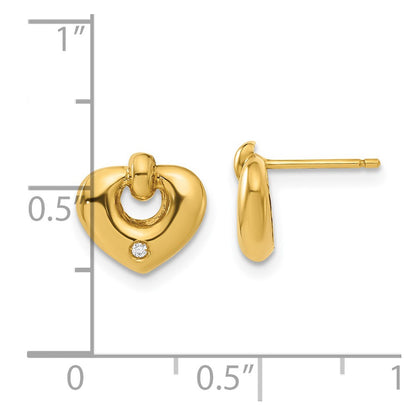 14K Yellow Gold Polished Heart with CZ Post Earrings