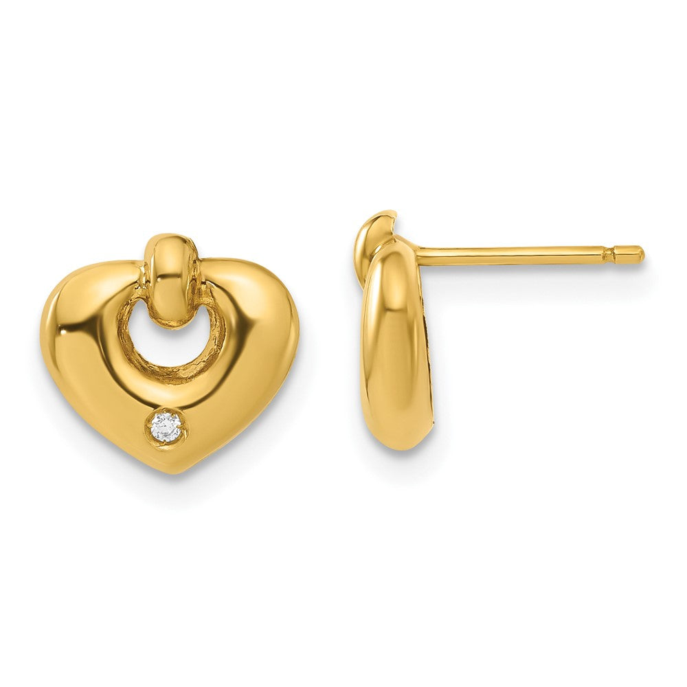 14K Yellow Gold Polished Heart with CZ Post Earrings