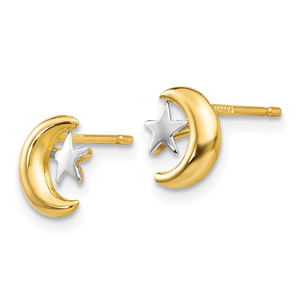 14K Yellow & Rhodium Polished & Rhodium Moon & Star Post Earrings