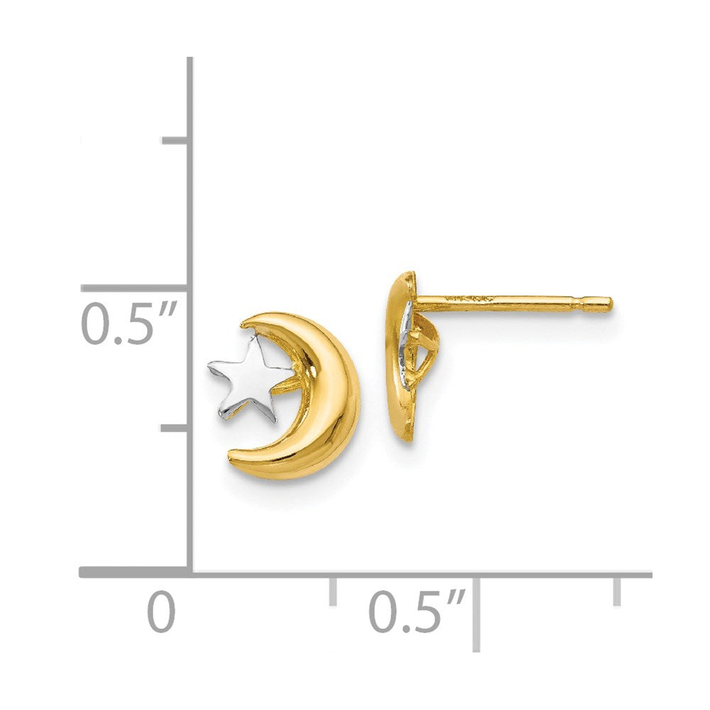 14K Yellow & Rhodium Polished & Rhodium Moon & Star Post Earrings