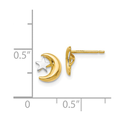 14K Yellow & Rhodium Polished & Rhodium Moon & Star Post Earrings