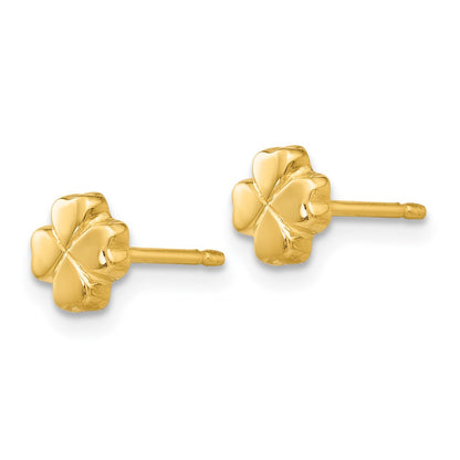 14K Yellow Gold Polished 4-Leaf Clover Post Earrings