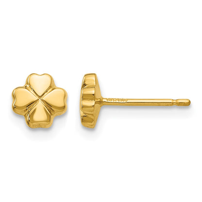 14K Yellow Gold Polished 4-Leaf Clover Post Earrings
