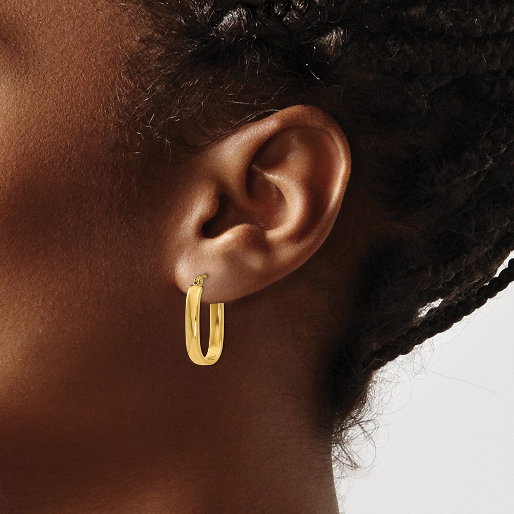 14K Yellow Gold Polished 3.5mm Oval Hoop Earrings