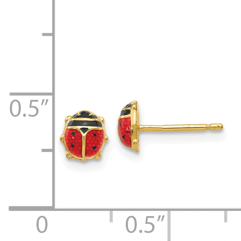 14K Yellow Gold Enameled Ladybug Earrings