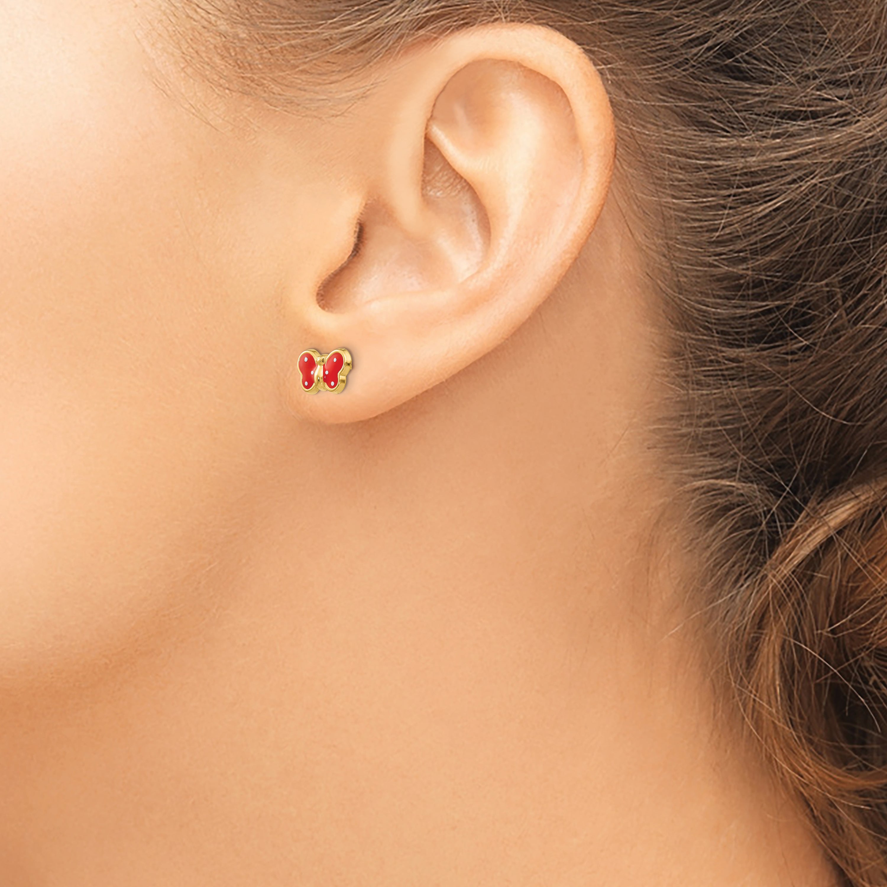 14K Yellow Gold Enameled Butterfly Earrings
