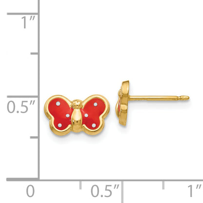 14K Yellow Gold Enameled Butterfly Earrings