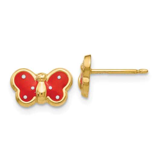 14K Yellow Gold Enameled Butterfly Earrings