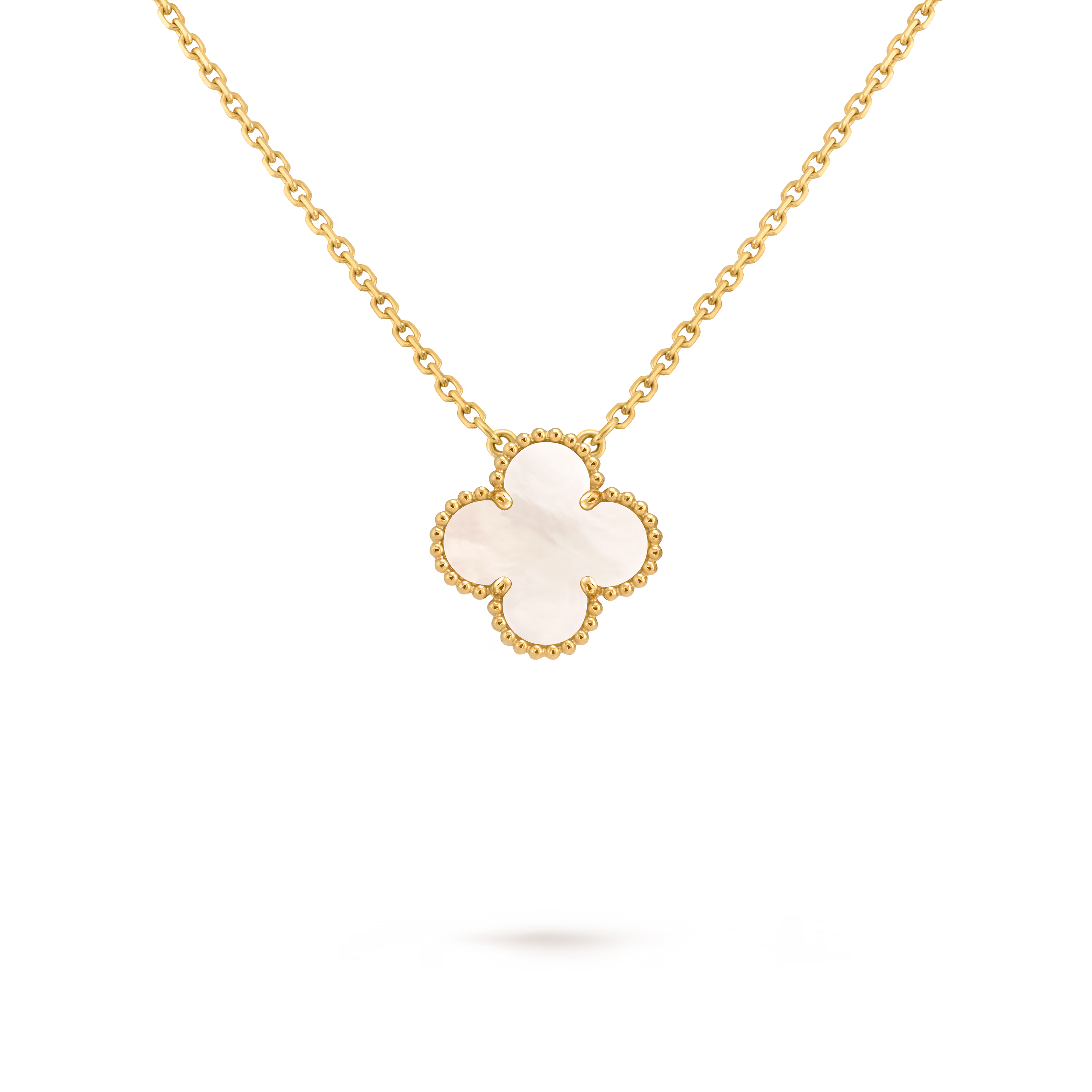 Clover Floral Alhambra Vintage Style Pendant in Solid 10K/14K/18K Yellow Gold Malachite/Pearl/Black Onyx/Carnelian Gemstone