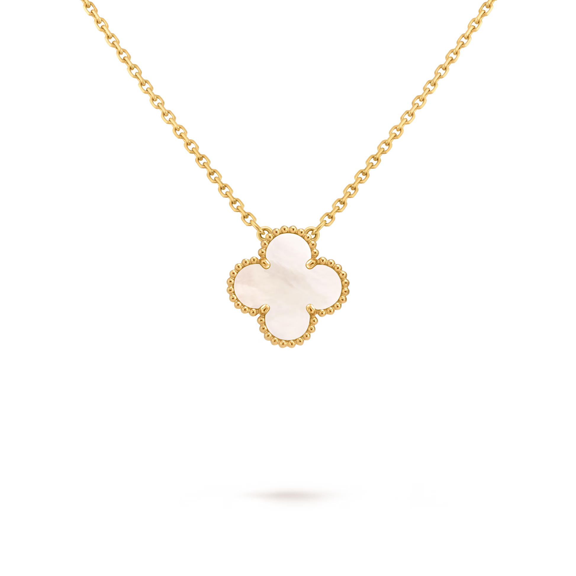 Clover Floral Alhambra Vintage Style Pendant in Solid 10K/14K/18K Yellow Gold Malachite/Pearl/Black Onyx/Carnelian Gemstone
