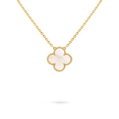 Clover Floral Alhambra Vintage Style Pendant in Solid 10K/14K/18K Yellow Gold Malachite/Pearl/Black Onyx/Carnelian Gemstone
