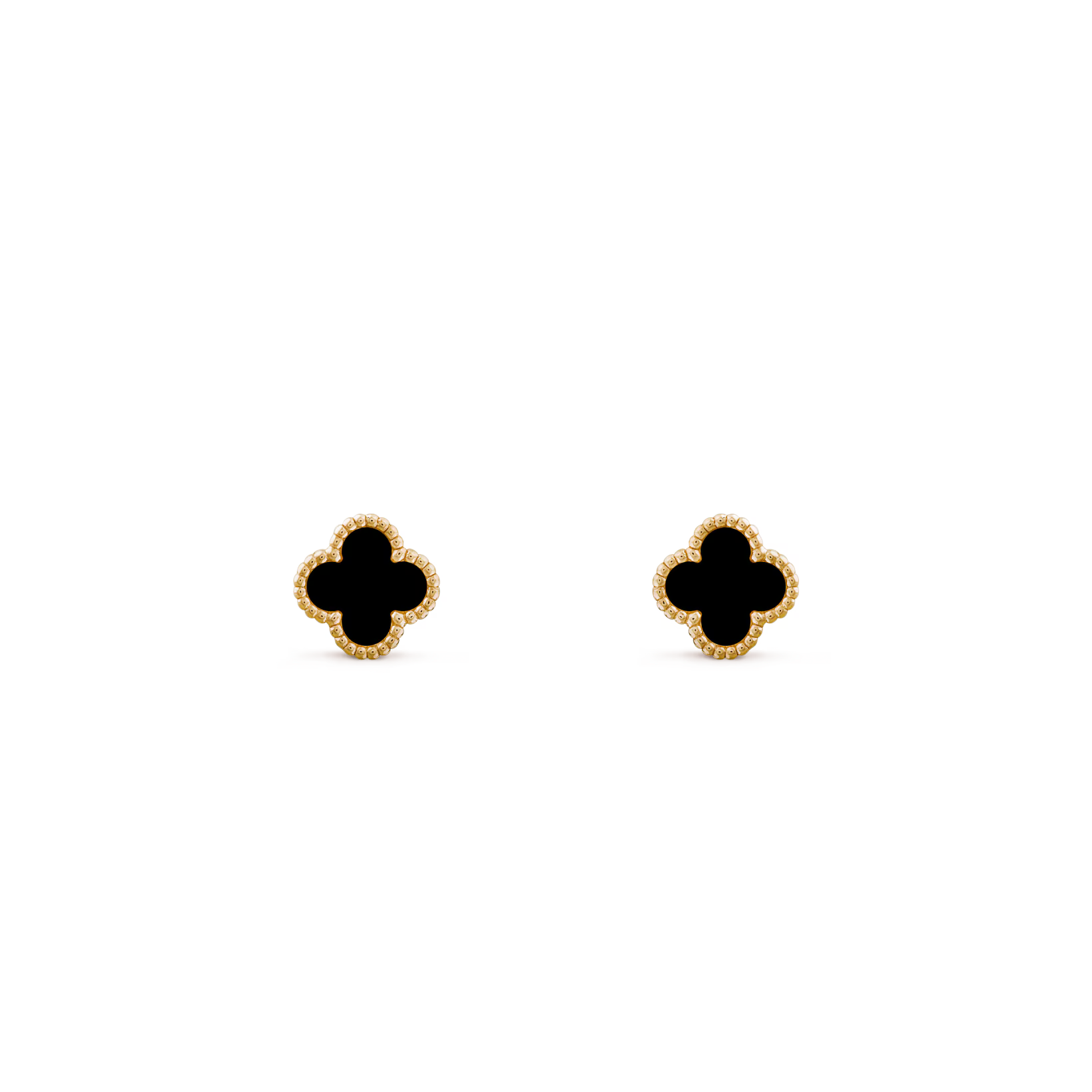 Clover Floral Alhambra Sweet Style Stud Earrings in Solid 10K/14K/18K Yellow Gold Malachite/Pearl/Black Onyx/Carnelian Gemstone