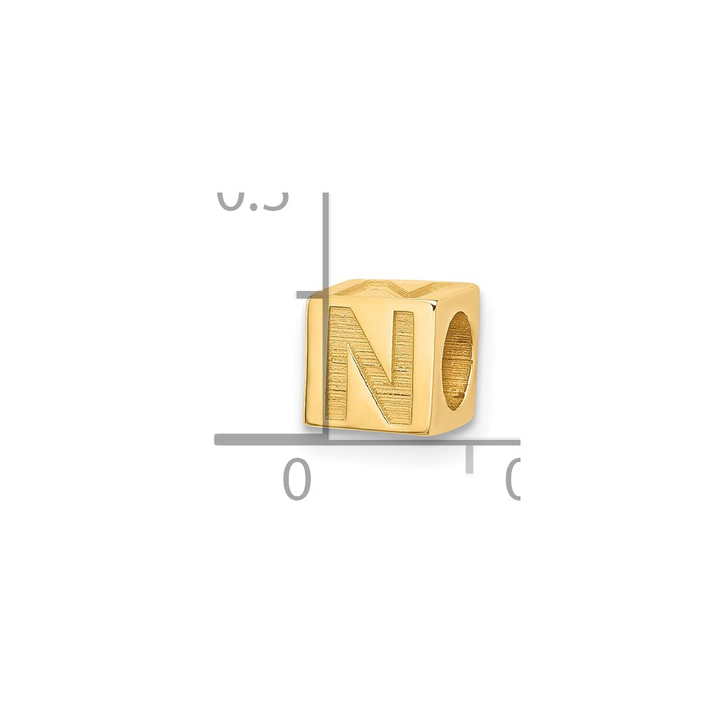 14K Yellow Gold Alphabet Bead Letter N