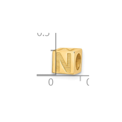 14K Yellow Gold Alphabet Bead Letter N