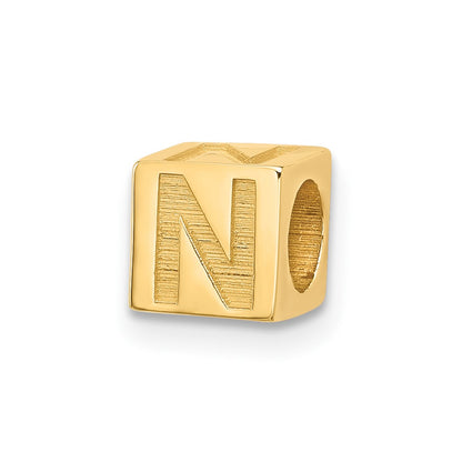 14K Yellow Gold Alphabet Bead Letter N
