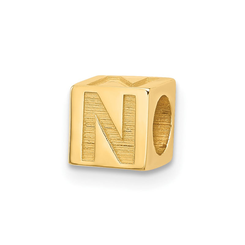 14K Yellow Gold Alphabet Bead Letter N