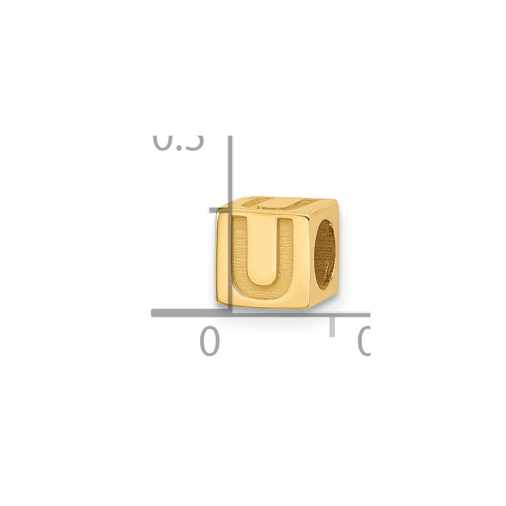 14K Yellow Gold Alphabet Bead Letter U