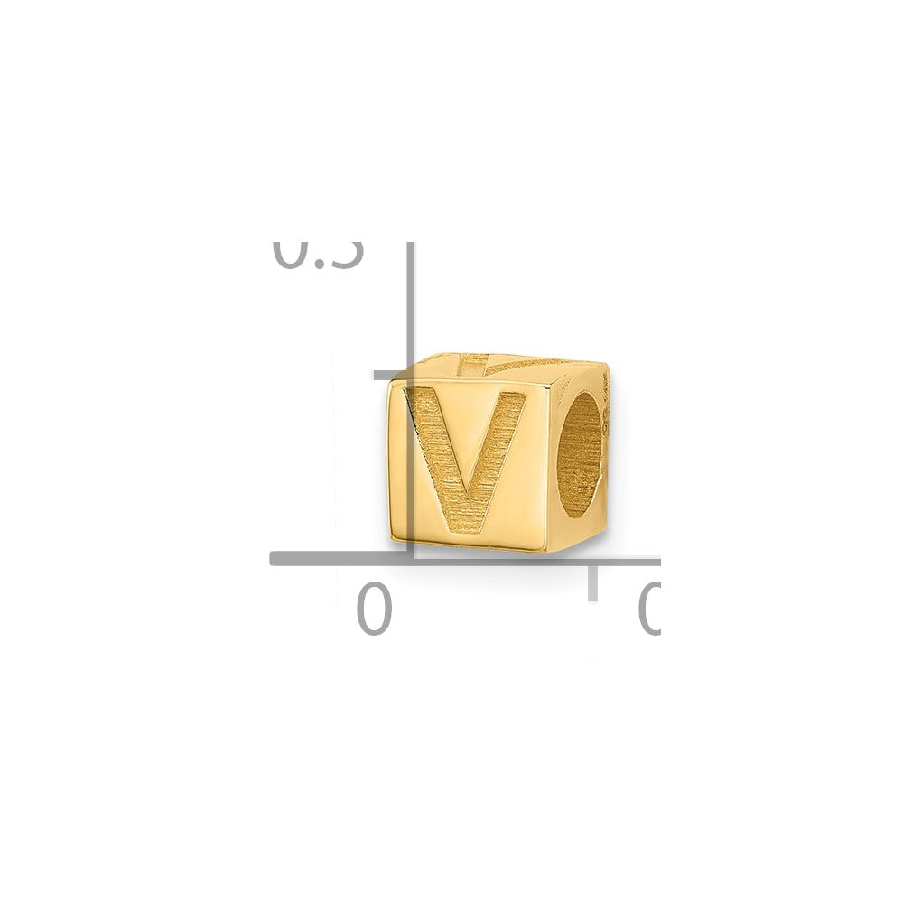 14K Yellow Gold Alphabet Bead Letter V