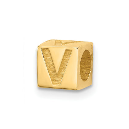 14K Yellow Gold Alphabet Bead Letter V