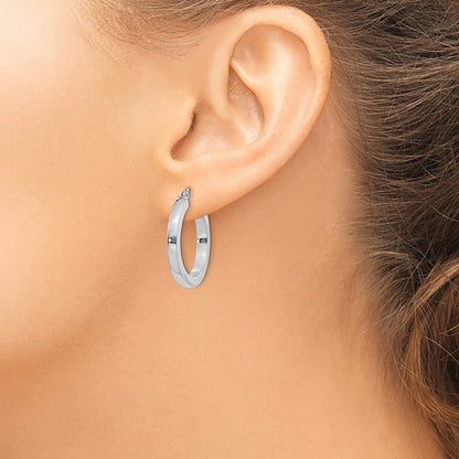 14K White Gold 3mm Polished Square Tube Hoop Earrings