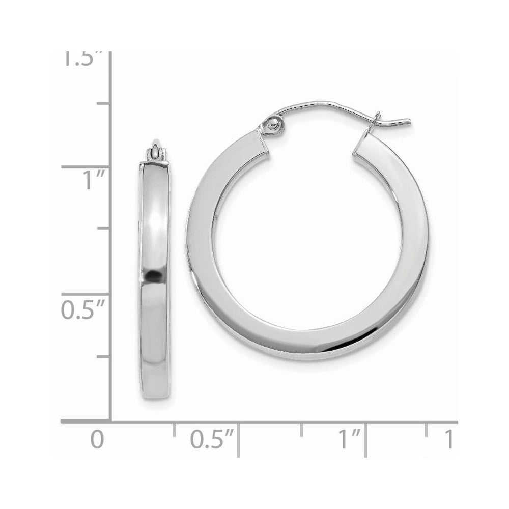 14K White Gold 3mm Polished Square Tube Hoop Earrings