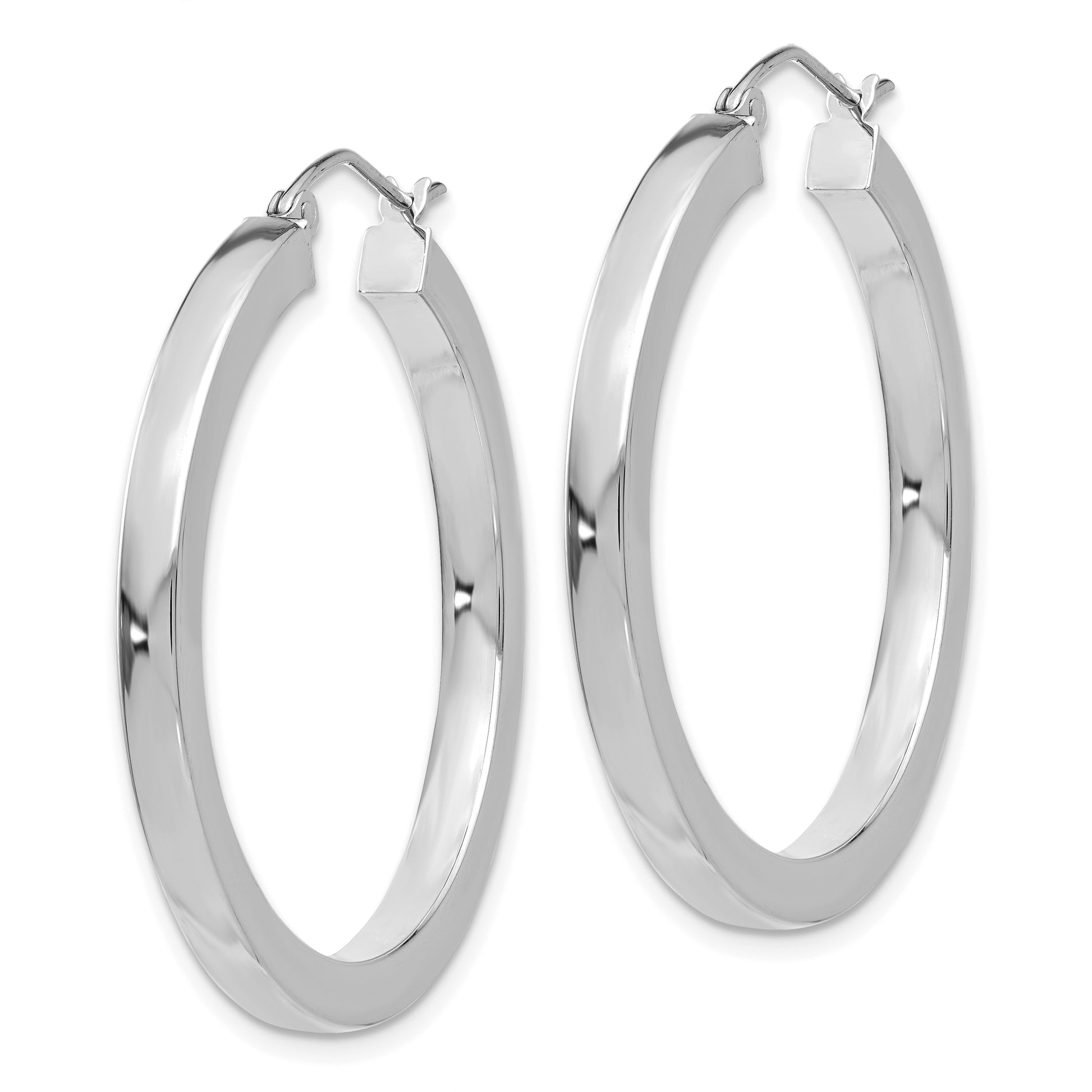 14K White Gold 3mm Polished Square Tube Hoop Earrings