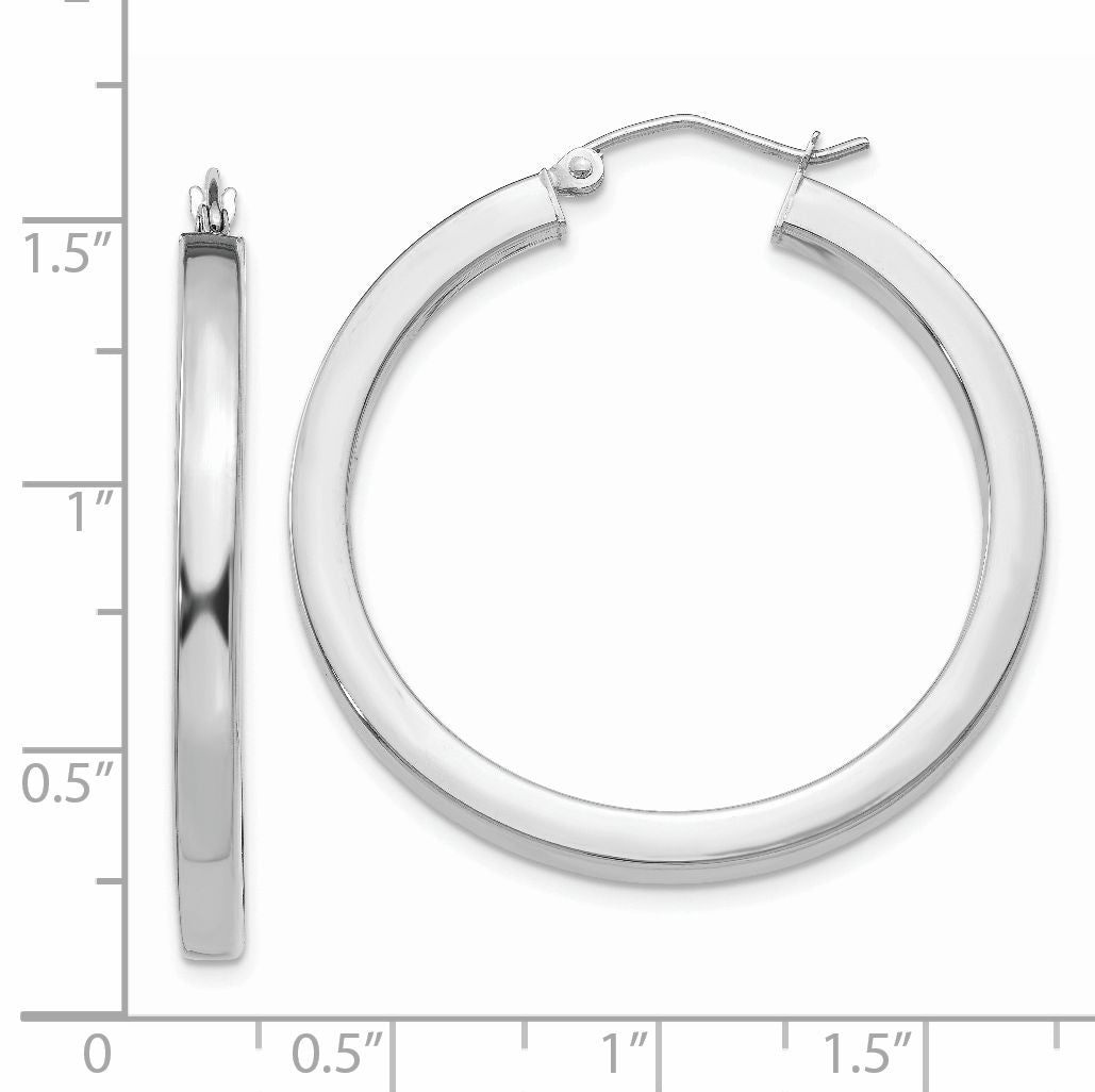 14K White Gold 3mm Polished Square Tube Hoop Earrings
