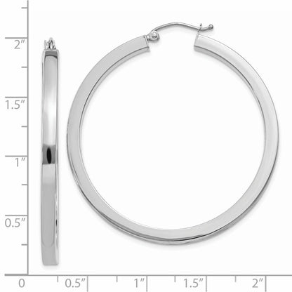 14K White Gold 3mm Polished Square Tube Hoop Earrings