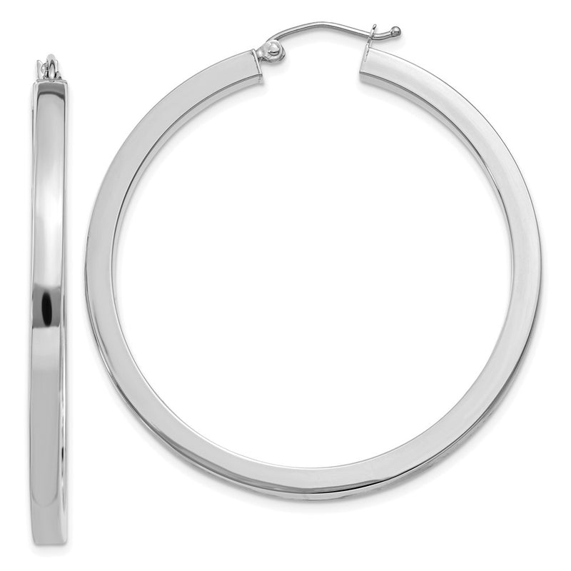 14K White Gold 3mm Polished Square Tube Hoop Earrings