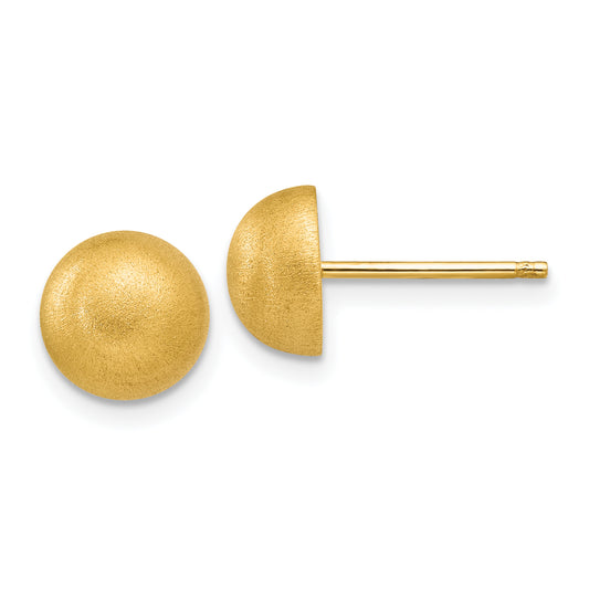 14K Yellow Gold Hollow Satin 8.00mm Half Ball Post Earrings