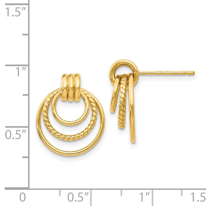 14K Yellow Gold Polished And Textured Fancy Post Earrings