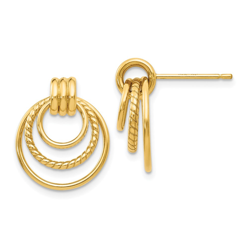 14K Yellow Gold Polished And Textured Fancy Post Earrings